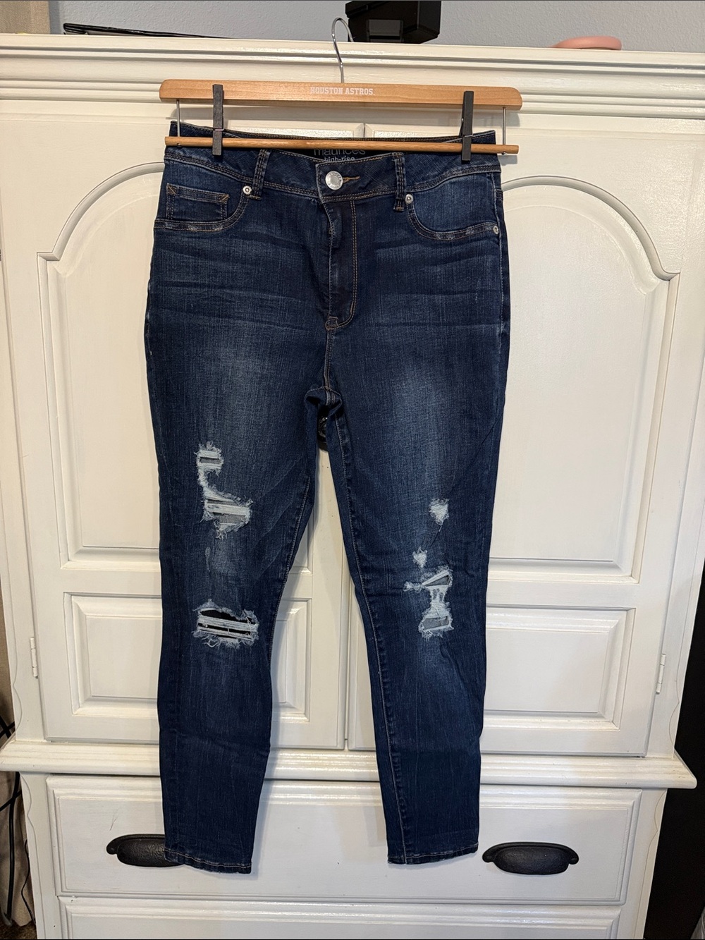 Maurices Dark Blue Distressed Skinny Jeans